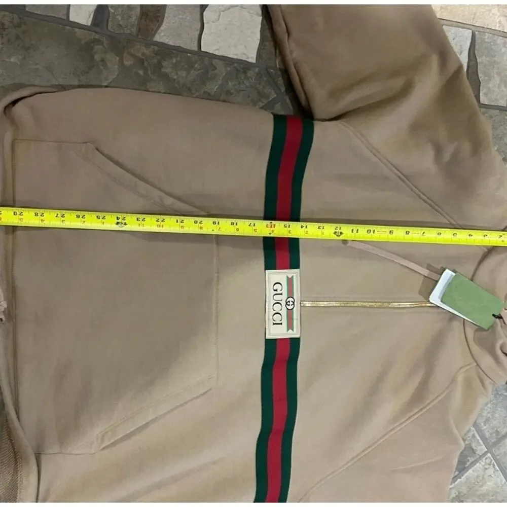 Men's Gucci web striped half zip cotton hoodie size XXL made in Italy NWT